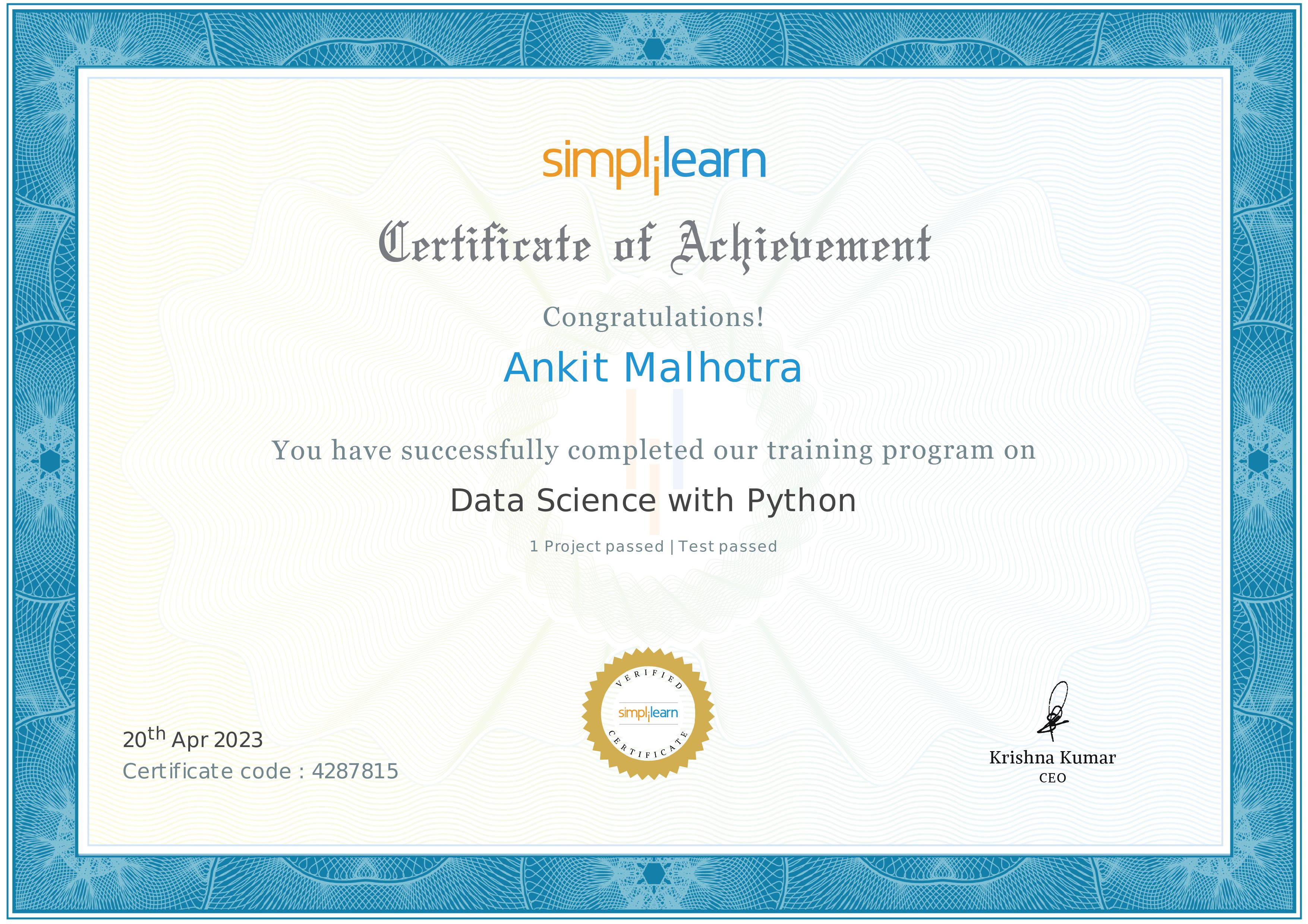 Ankit-MachineLearning Certificate